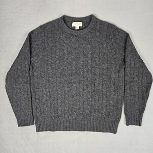 Elliot Mulryan Sweater Mens Medium 100% 2-Ply Cashmere Cable Knit Crew Neck Gray